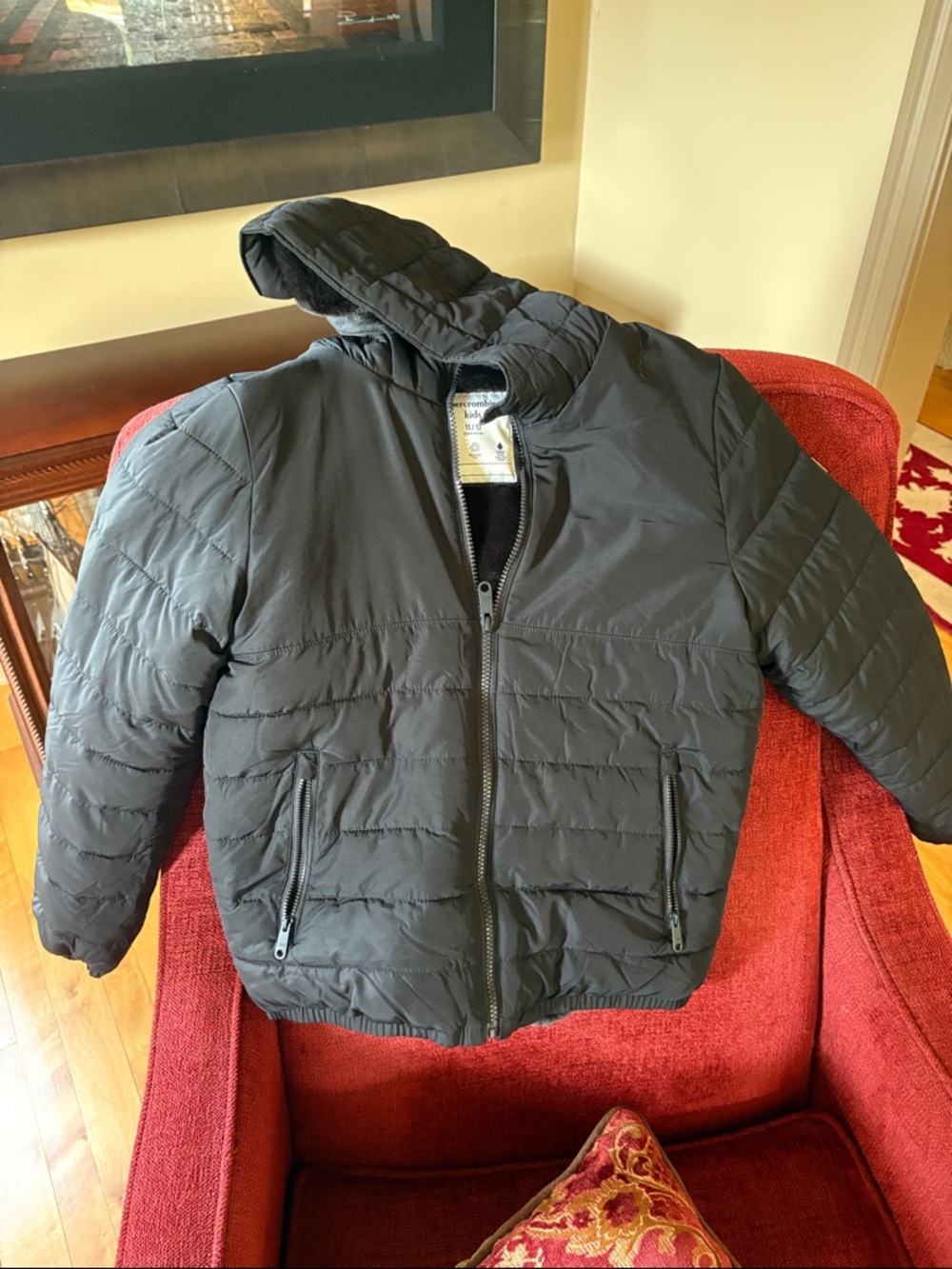 abercrombie kids Black Hooded Puffer Coat